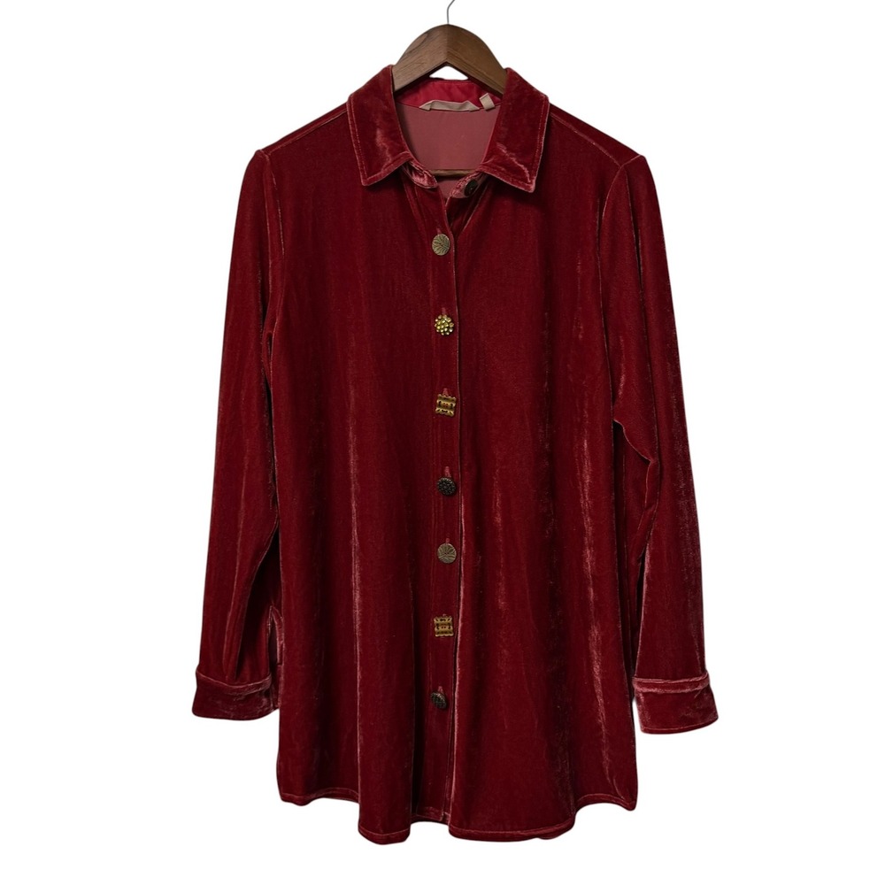 Soft Surroundings Tunic Top Womens M Red Velvet Lagenlook Art to Wear Boho Roman